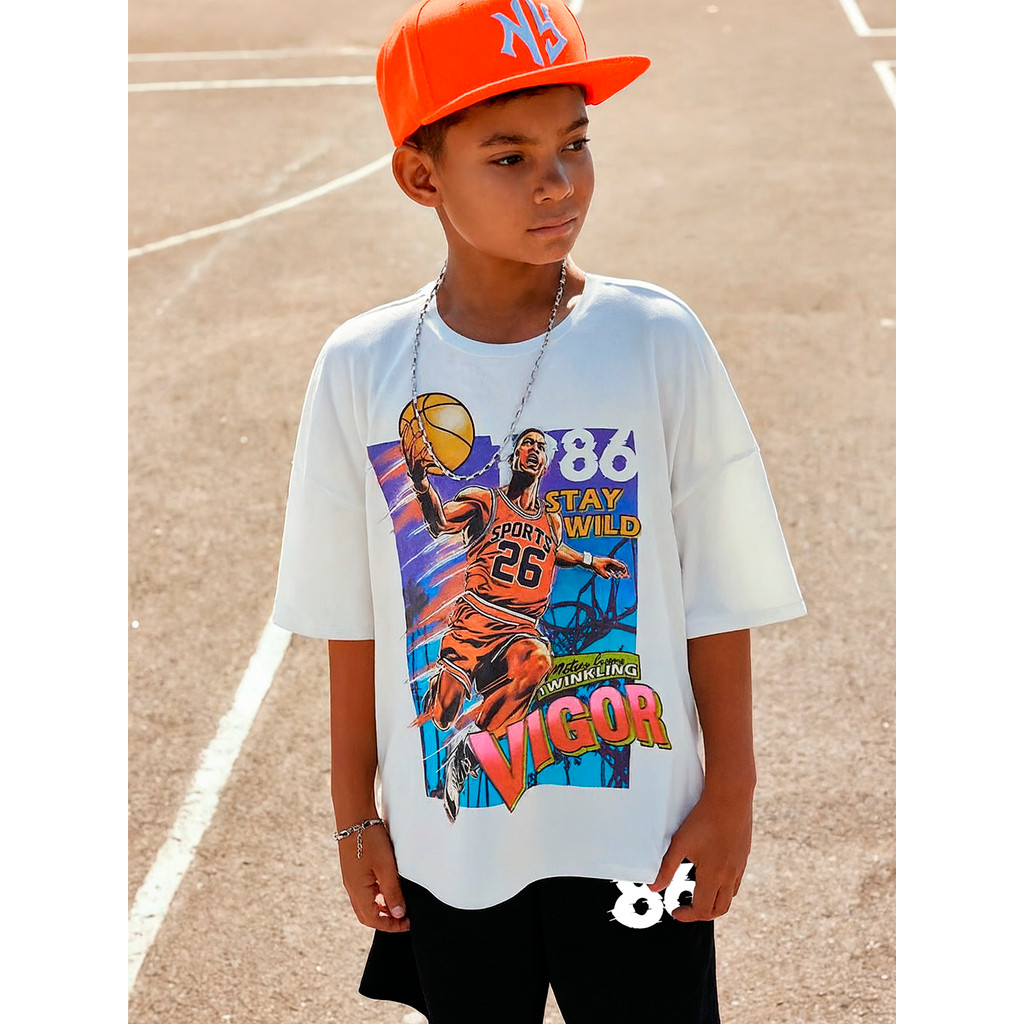 Conjunto Basketball Infantil e Juvenil – Camiseta + Shorts Algodão para Meninos e Meninas 4 a 16 Malha Penteada