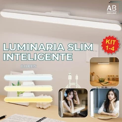 variação de 1 a 4 itens Luminária Magnética Slim Inteligente Led Recarregável 3 Cores Ajuste 90° USB Bivolt