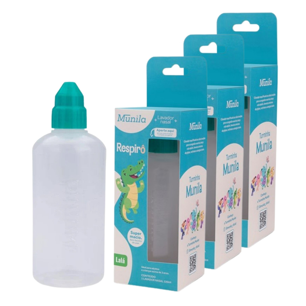 Kit 3 Garrafa De Lavagem Nasal Criança Adulto Respirô Munila