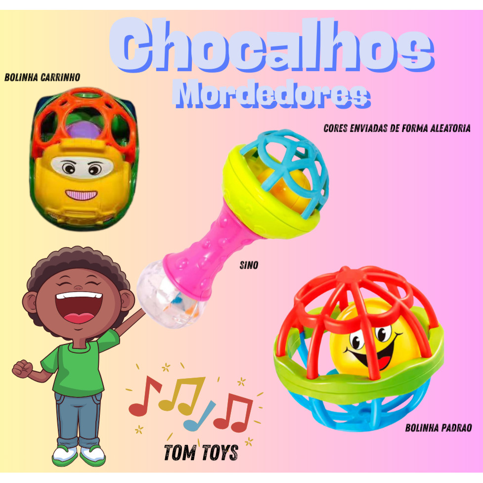 Brinquedo Bebê Chocalhos de silicone  Mordedor Infantil sino bolinha Infantil em Oferta na Shopee