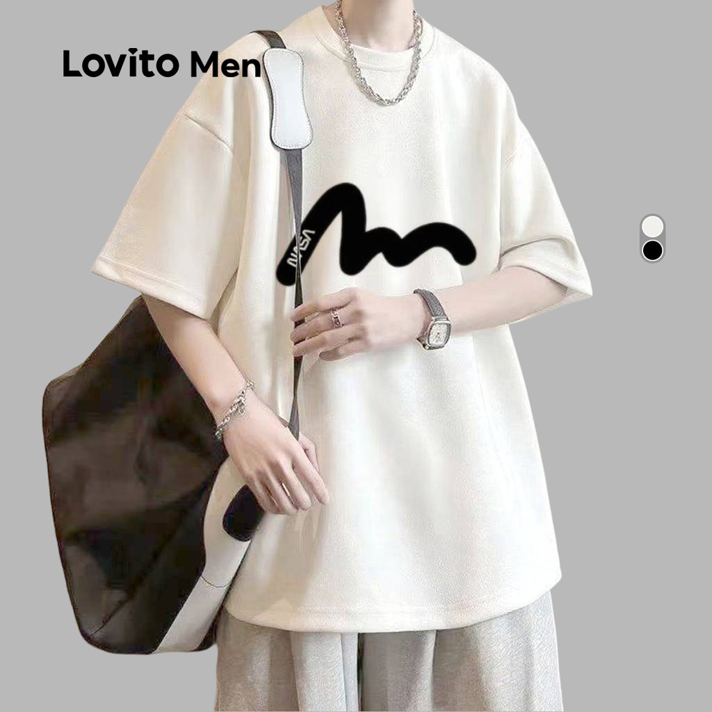 Lovito Camisa Casual Primavera/verão Camisa Preta para Homens LNE110088