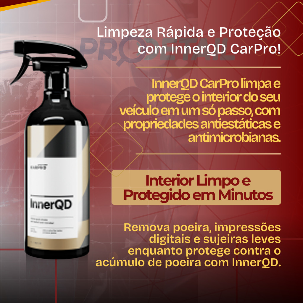CARPRO InnerQD 1L Limpa Interior | Quick Detailer | Antiestático | Antimicrobiano | Seguro p/ telas