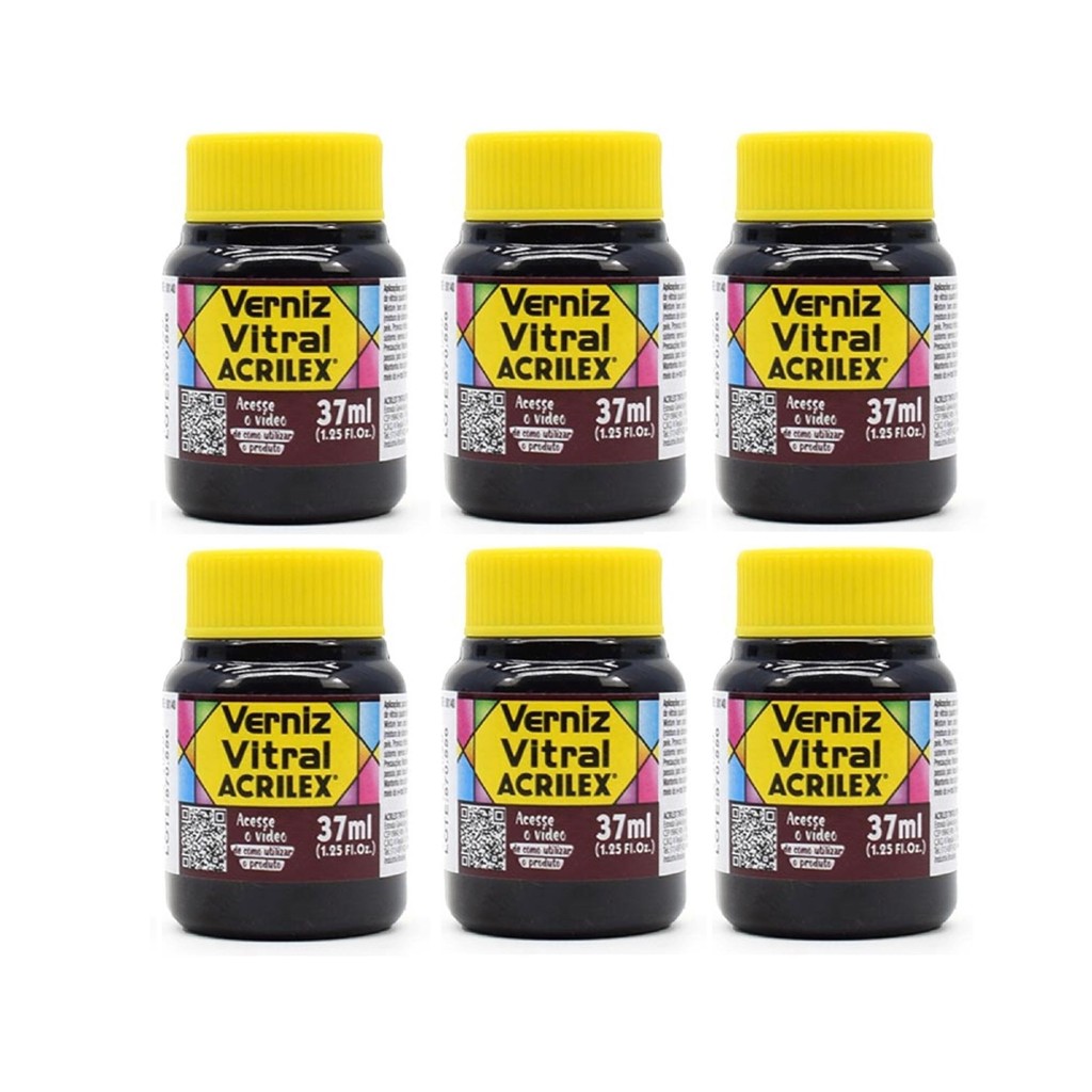 Kit Com 6 Verniz Vitral Purpura 550 - Acrilex - 37ml Perfeito para Copos Garrafas Vasos e Outras