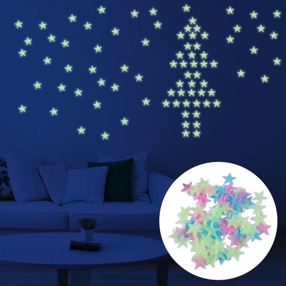 Estrelas Brilhantes 3D Luminosas Na Estrela Escura Autocolantes Coloridos De Teto Fluorescentes Realistas Para Decoração De Quarto De Menina (90Pcs)