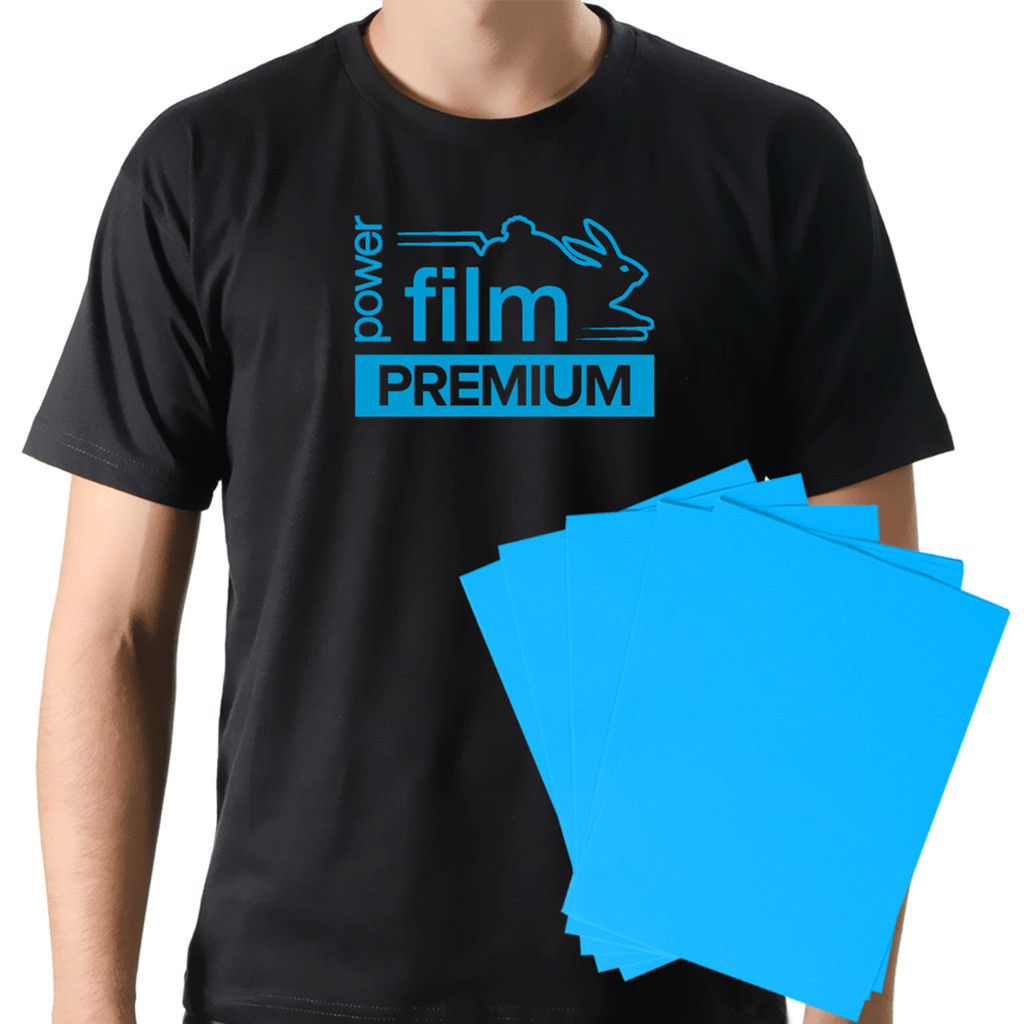 Filme de Recorte Power Film Premium A3 Azul Claro - 5 Folhas - adesivo para roupa termocolante , adesivo termocolante , adesivo termocolante para tecido , termocolante para roupa , termocolante para tecido