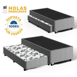 Cama Box com Auxiliar de Molas Bicama Unique Solteiro 88cm em Oferta na Shopee