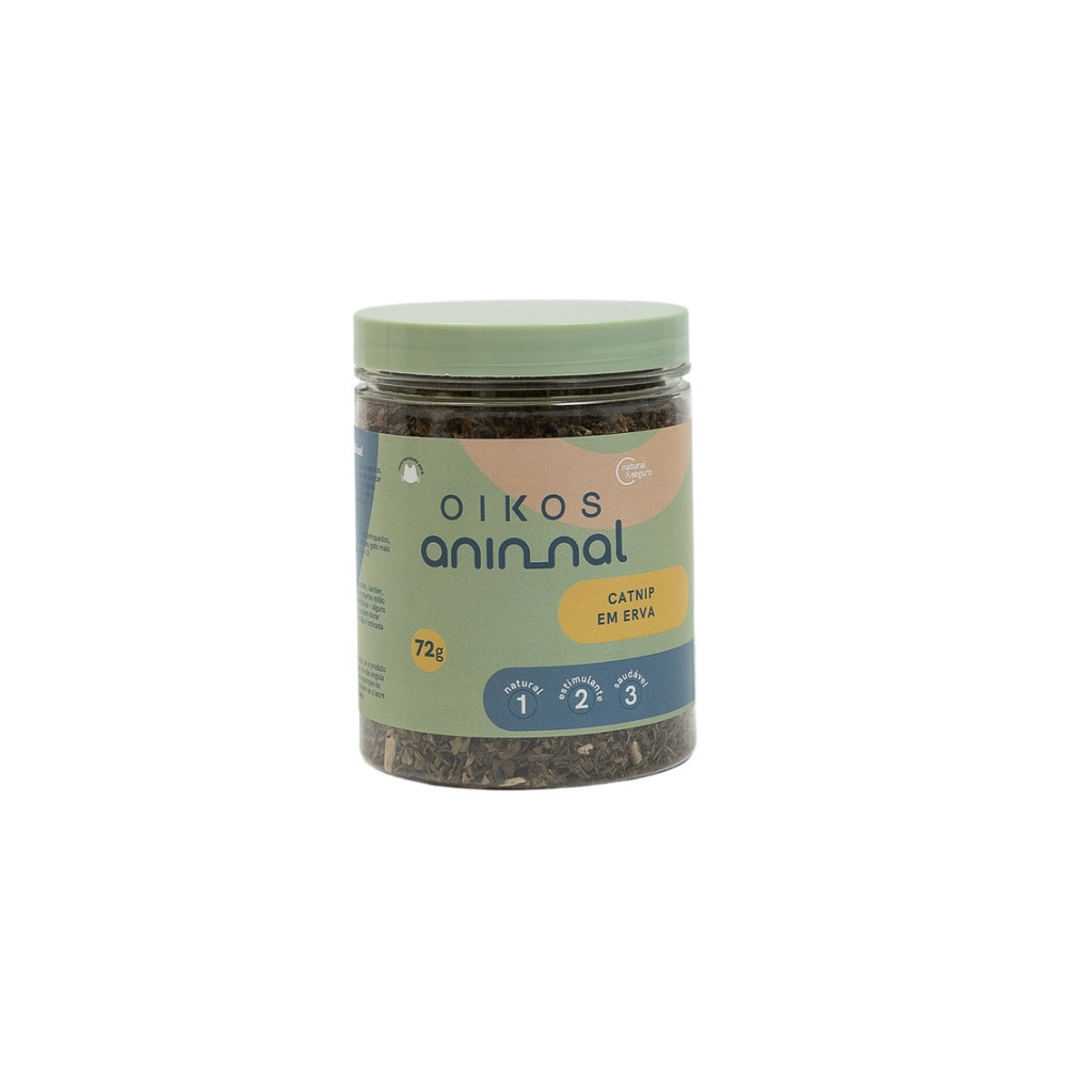 catnip erva gateira 72g no pote - oikos animal em Oferta na Shopee