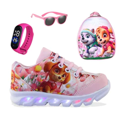 Tênis de Led Infantil Feminino Skye Com Luzinhas Meninas Mais Mochila Com Relogio e oculos presente dia das crianças