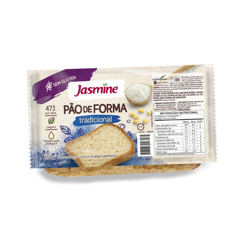 Jasmine Pão Tradicional Sem Glúten 350G em Oferta na Shopee