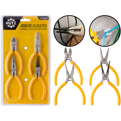 Jogo Com 4 Mini Alicates Para Manutenção Reparos Artesanato Aço Carbono 4,5 Polegadas