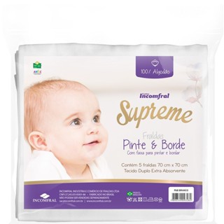 Kit Fralda 5 Unidades Pinte e Borde Supreme 70 cm x 70 cm Branca Incomfral em Oferta na Shopee