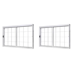 Kit com 2 Janelas de Aço de Correr Central 100x150cm 2 Folhas com Grade Quadriculada e Vidro Liso