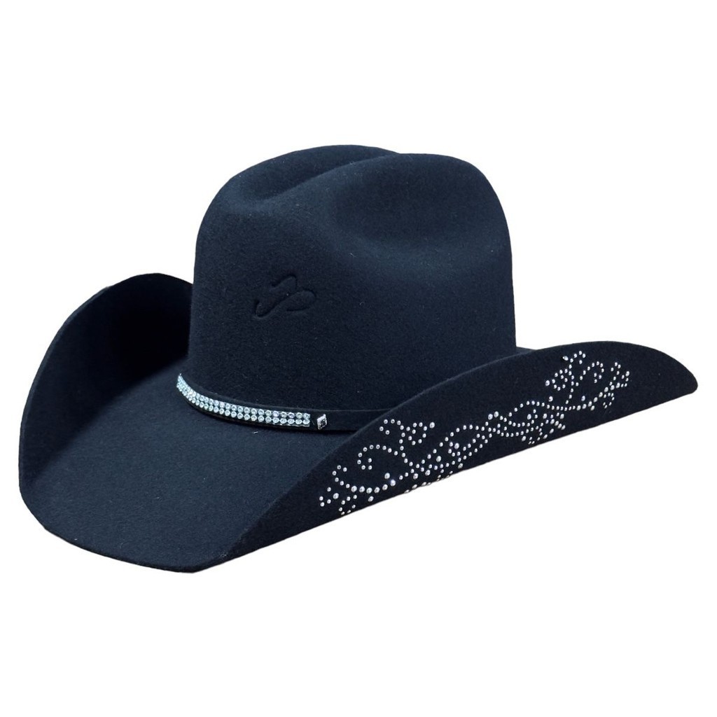 CHAPÉU PRALANA ARIZONA STRASS 2 PRETO ABA 10 COM CAIXA