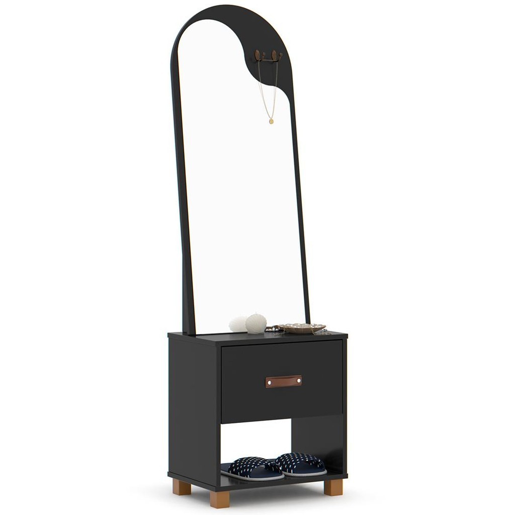 Toucador Penteadeira com Espelho 1 Gaveta Organic Preto - EJ Móveis em Oferta na Shopee