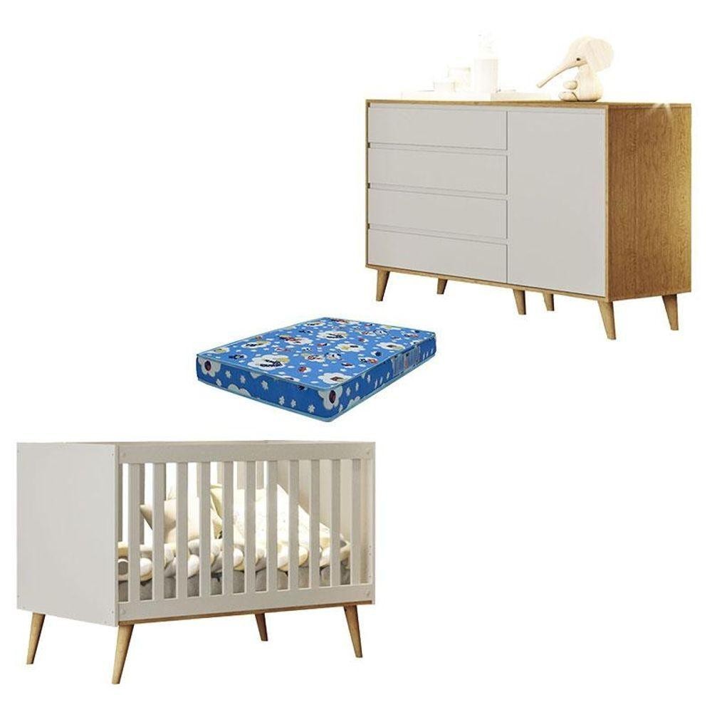 Berço Americano Ludmila E Cômoda Infantil Gran Lorena Off White Bétula Com Colchão Ortobom Baby em Oferta na Shopee