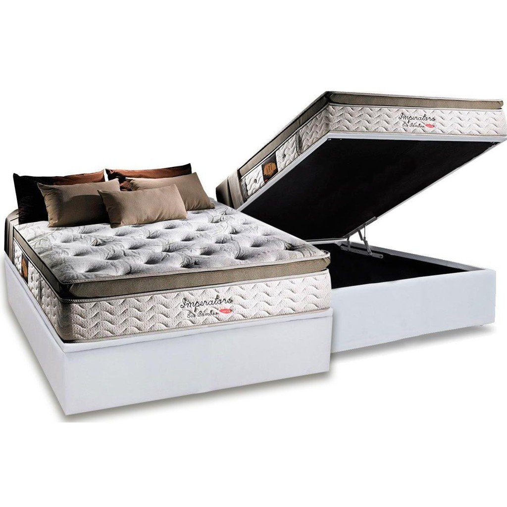 Conjunto Box Baú Casal: Colchão Molas Herval MasterPocket Ensacadas Imperatore Eco Bamboo + Base CRC Courano White(138x188) - Home & Living