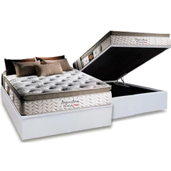 Conjunto Box Baú Casal: Colchão Molas Herval MasterPocket Ensacadas Imperatore Eco Bamboo + Base CRC Courano White(138x188)