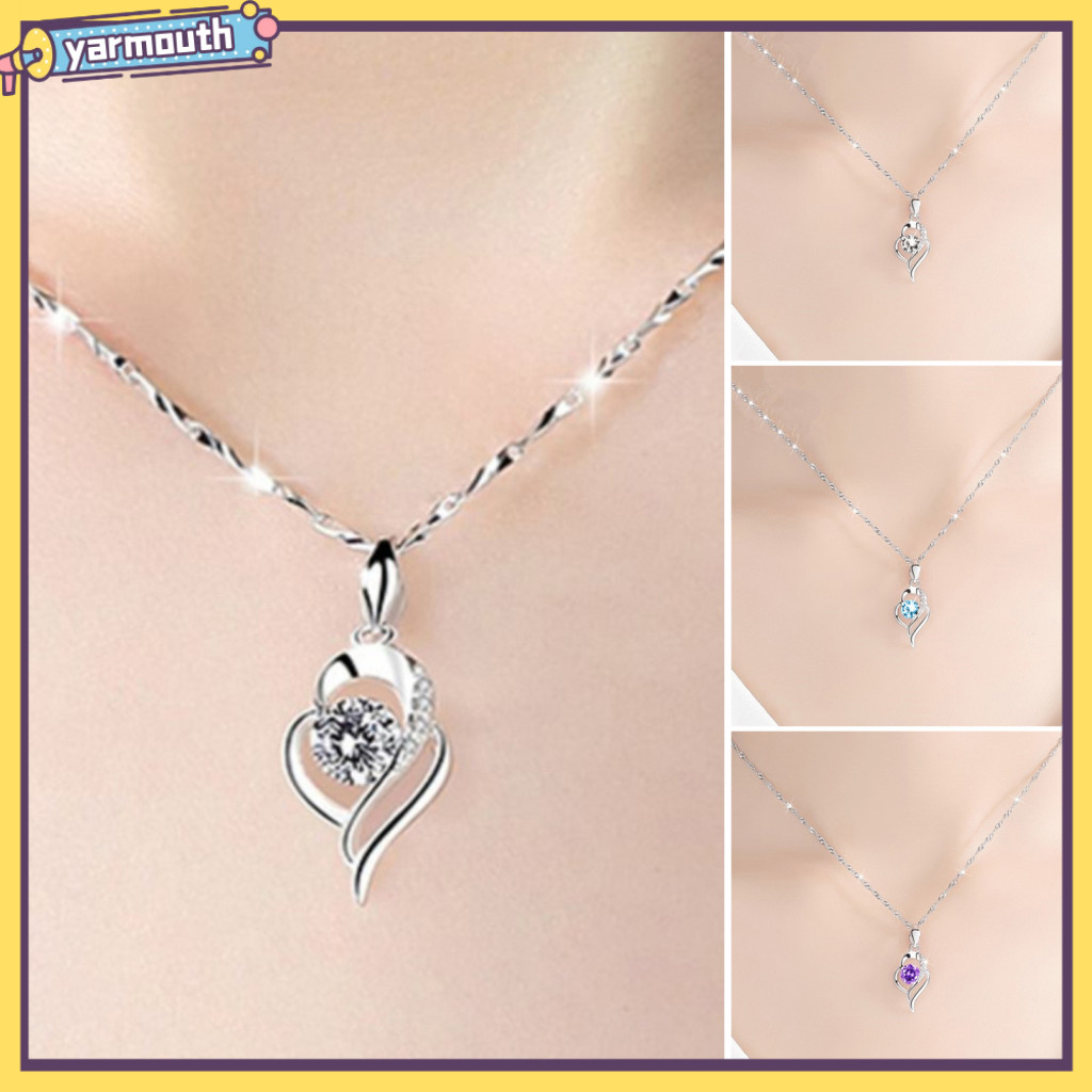 Bright Color Necklace Jewelry Sparkling Heart Rhinestone Pendant Colorful Choker Gift for Her Trendy Thin Chain for Women