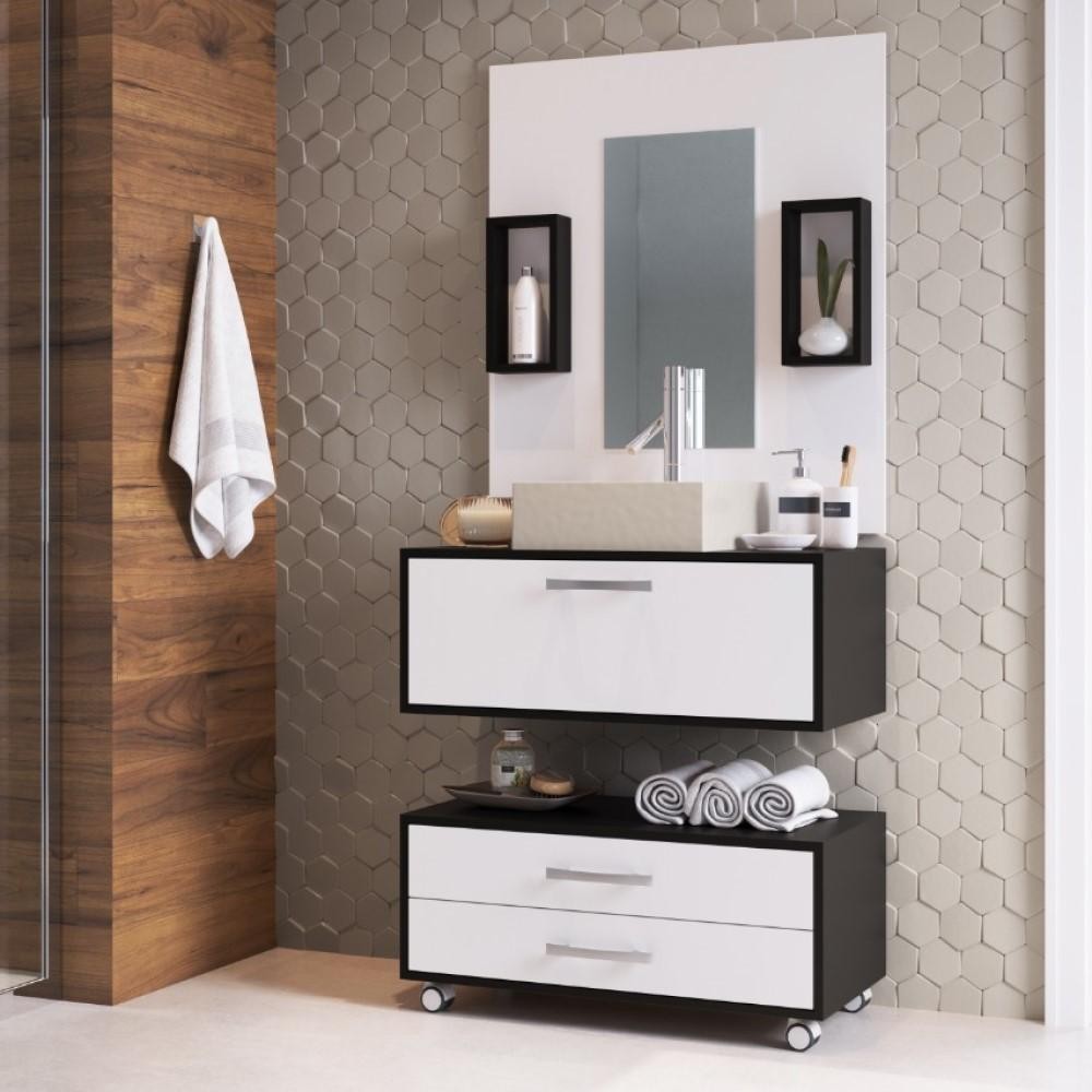 Gabinete De Banheiro Balcão com Gaveteiro Class 910 - 60cm Preto - Home & Living