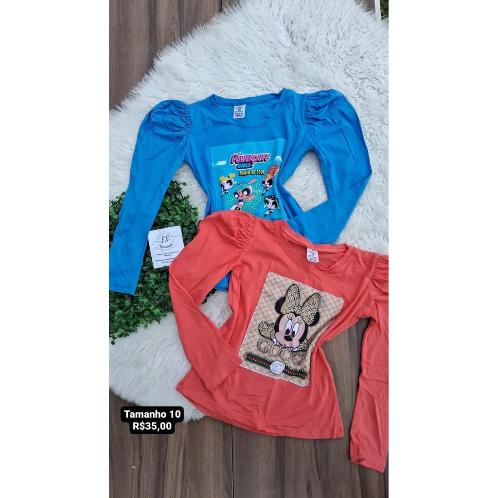 Blusa juvenil menina manga comprida tamanho 10 com aplique