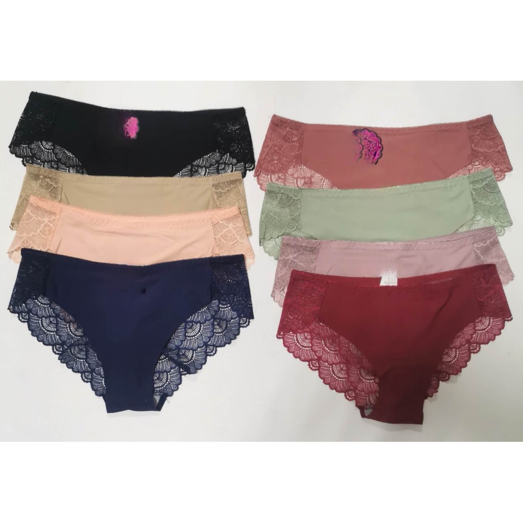 kit 3/5 pares de calcinha sexy de renda lisa transparente em cores aleatórias