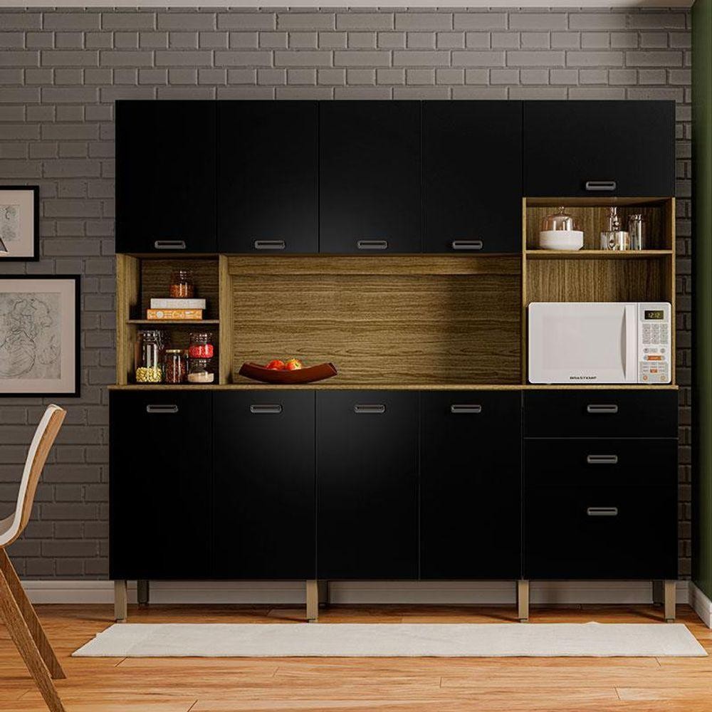 Cozinha Ambiente Intense 10 Portas E 2 Gavetas Freijó Nero - Kits Paraná em Oferta na Shopee