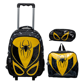 Kit Mochila Escolar Infantil de Rodinhas com Lancheira e Estojo Yins em Pvc 3d Kids Spider Amarelo em Oferta na Shopee