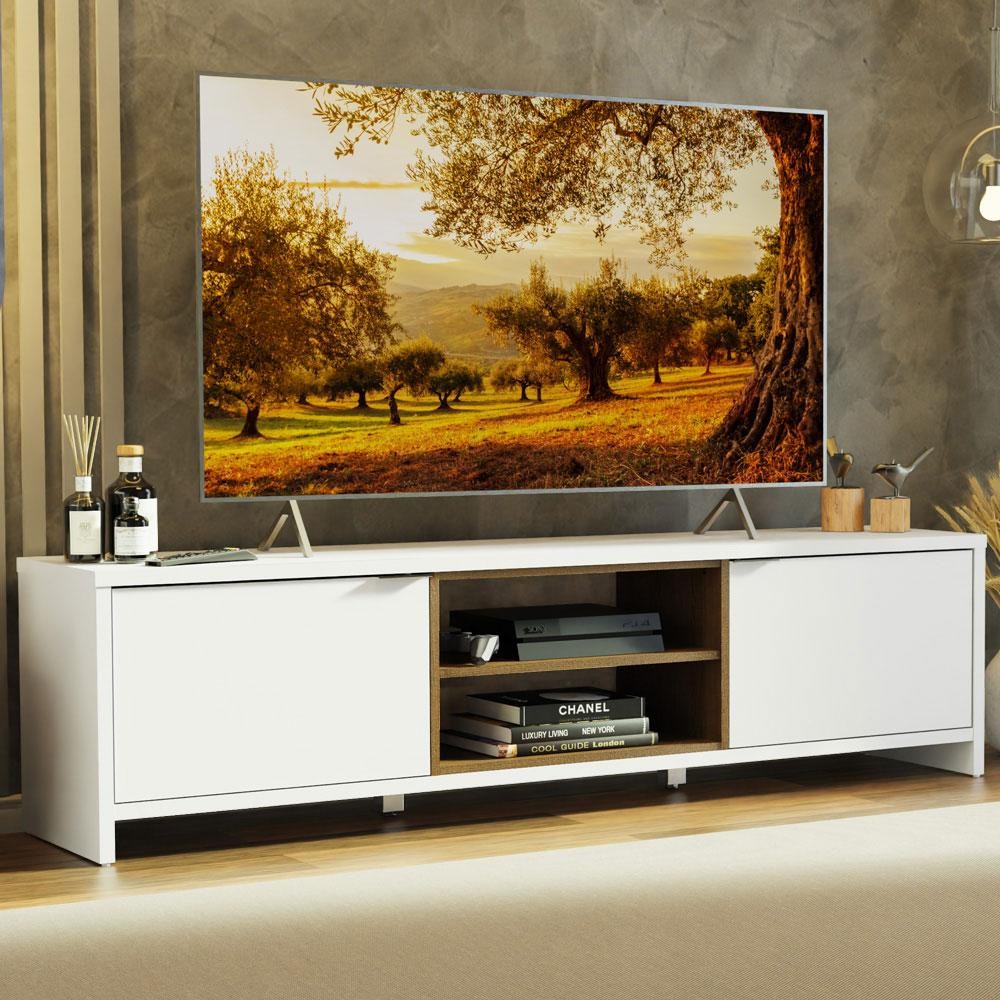 Rack para TV até 75 Polegadas 180 cm 2 Portas Branco/Rustic Metz Madesa - Home & Living
