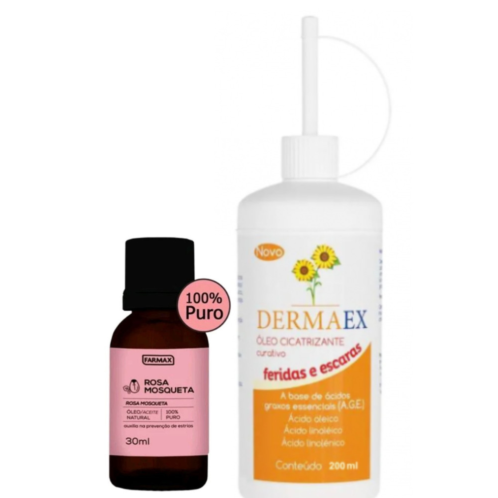 Óleo Cicatrizante De Girassol 200ml Dermaex Escaras Feridas+óleo de rosa mosqueta 30ml farmax brinde