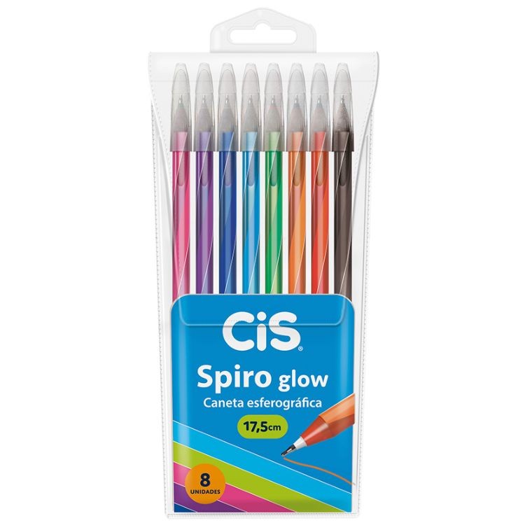 Estojo Caneta Esferográfica Spiro Glow 0.7mm C/ 8 Cores CIS