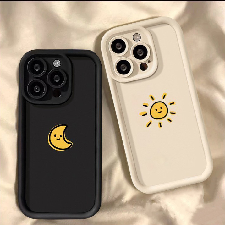 Capa De Casais De Desenhos Animados Para Samsung A35 A55 A54 A34 A14 A25 A24 A05 A15 A05S A33 A53 A52 A52S A32 A23 A51 Marca Moderna Simples Fofa Sol Lua À Prova De Choque Macia De Olhos De Anjo