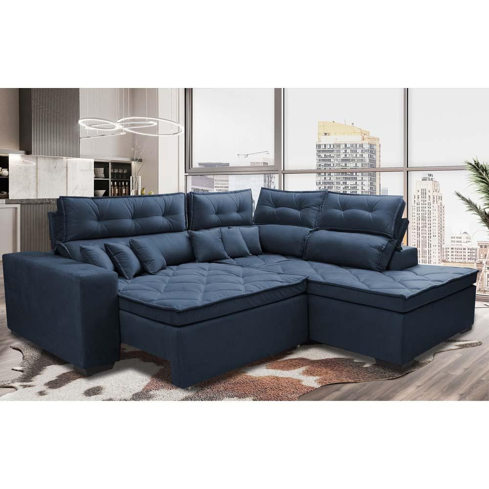 Sofá de Canto 2,60x2,36m Retrátil e Reclinável com Molas Cama inBox Platinum Direito Suede Azul em Oferta na Shopee