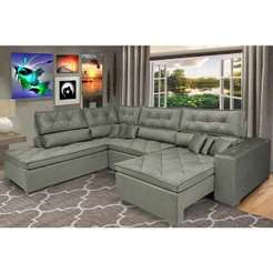 Sofa de Canto Retrátil e Reclinável com Molas Cama inBox Platinum Esquerdo 3,00x2,36 Suede Cinza