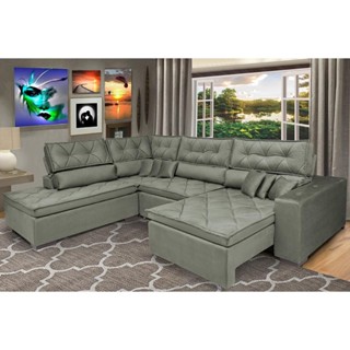 Sofa de Canto Retrátil e Reclinável com Molas Cama inBox Platinum Esquerdo 3,00x2,36 Suede Cinza em Oferta na Shopee