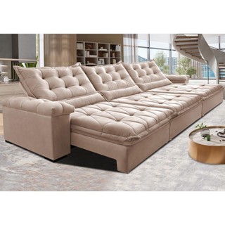 Sofá Retrátil e Reclinável 4,15m Cama inBox Big Fresh com SoftGel D40 Velupluma Bege em Oferta na Shopee