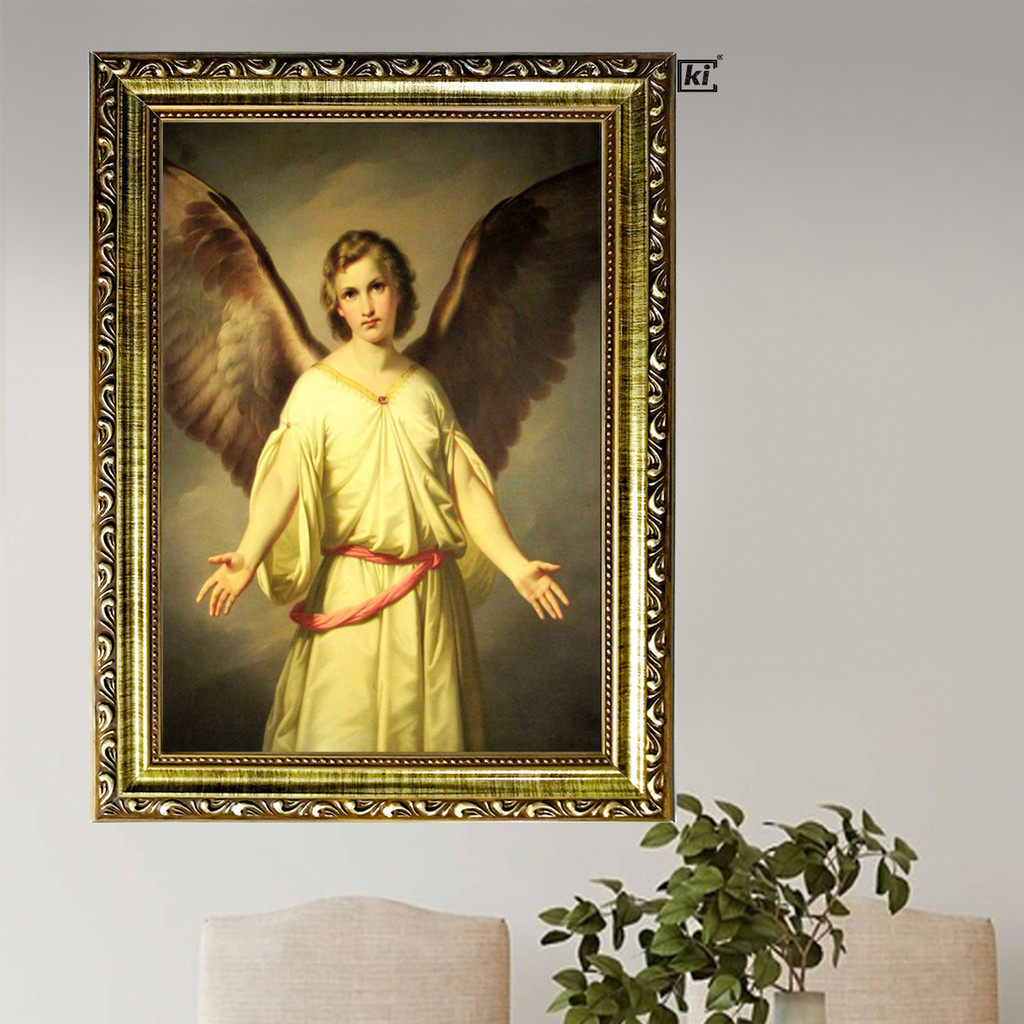 Quadro Moldura Catolico Arcanjo Gabriel Decorativo Catolico Trabalhada 47x35cm
