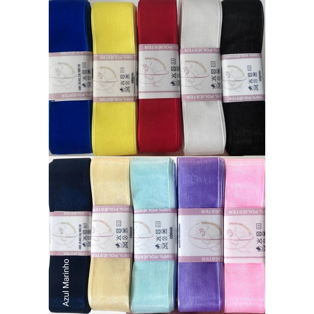 Fitas de Organza Sanding 22mm N5 kit Com 5 Cores- 5 Metros de Cada Cor