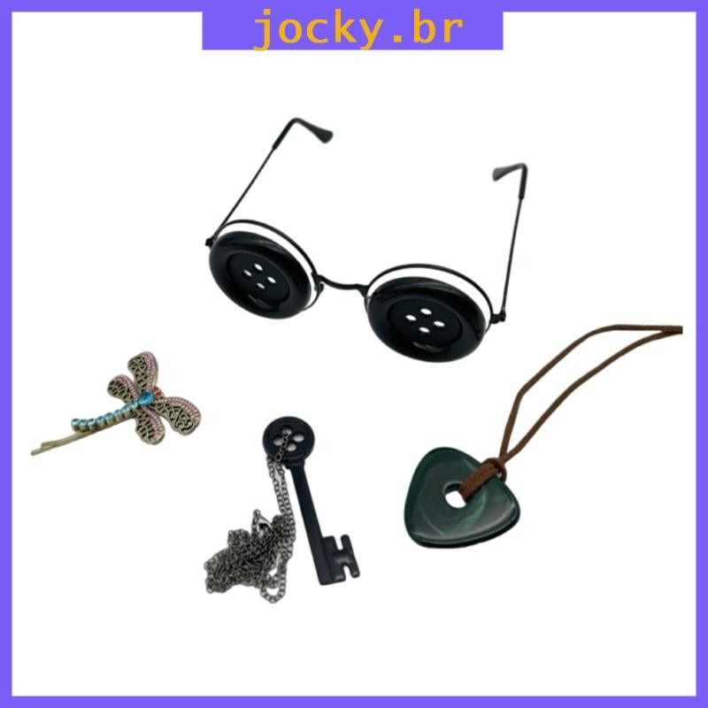Alegria 4 Pcs Conjunto Botão Olhos Óculos Mercadoria Cosplay Colar Inseto Grampo Cabelo Acessórios Fantasia Halloween Para Festa