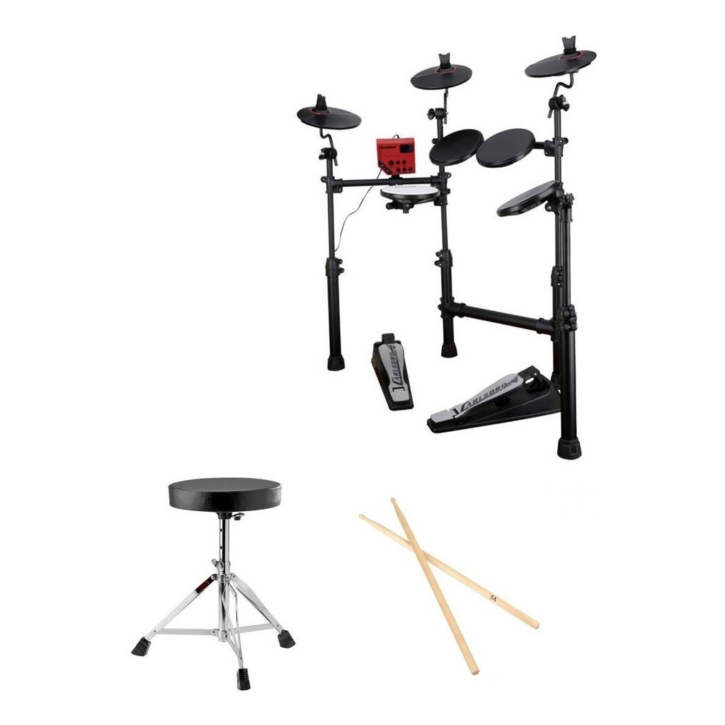 Kit Bateria Elet Carlsbro Csd100 Com Banco E Baquetas Odery