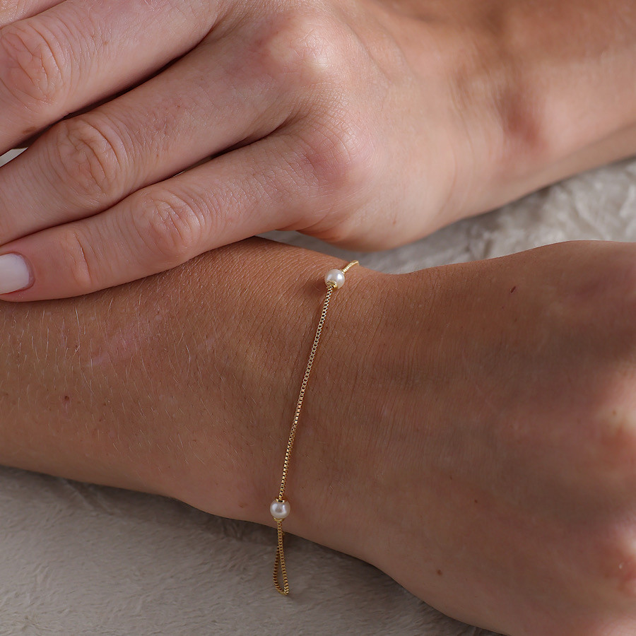 Pulseira Feminina Pérolas Ajustável Semi Joia Banhada A Ouro Hipoalergênica