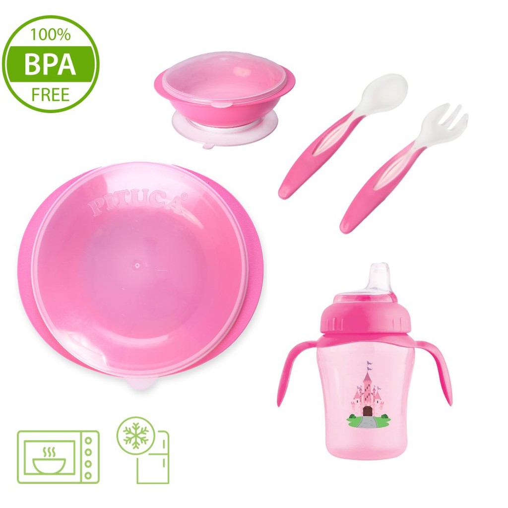 Kit Refeição c/ Prato c/ Tampa e Ventosa + Copo Antivazamento Bico Silicone em Oferta na Shopee