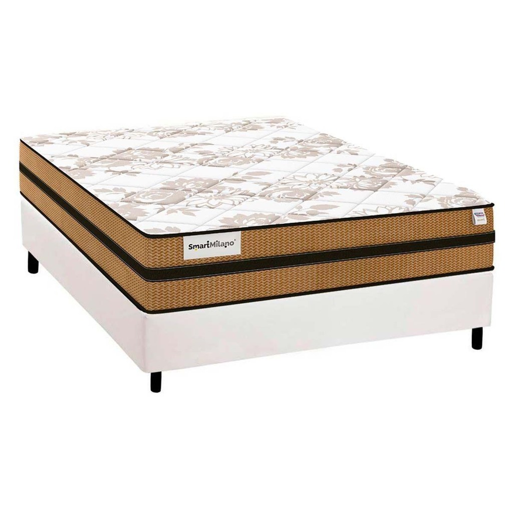 Cama Box Casal: Colchão Molas Plumatex MasterPocket Ensacadas Smart Milano + Base CRC Courano White(138x188)