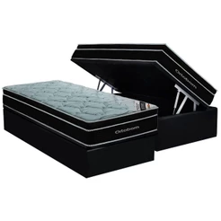 Conjunto Box Baú Solteiro: Colchão Espuma Ortobom SuperPocket Elegant + Base CRC Suede Black(88x188)
