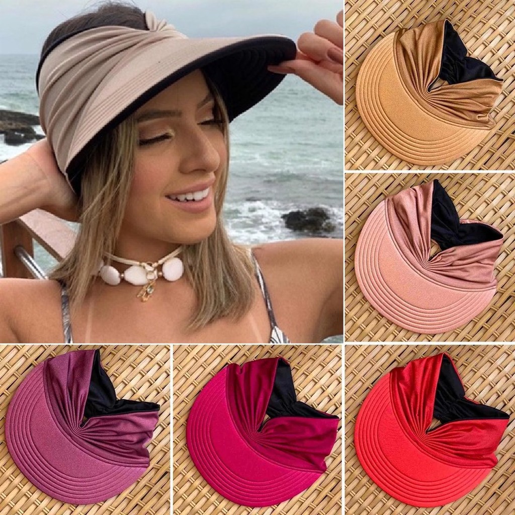 Viseira Turbante Dupla Face com Proteção Solar UV50 chapéu boné de praia feminino
