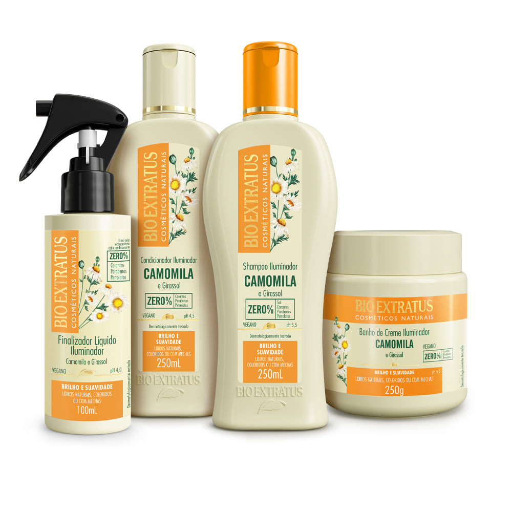 Kit Camomila Shampoo, Condicionador e Banho de Creme 250mL e Finalizador 100mL Bio Extratu...