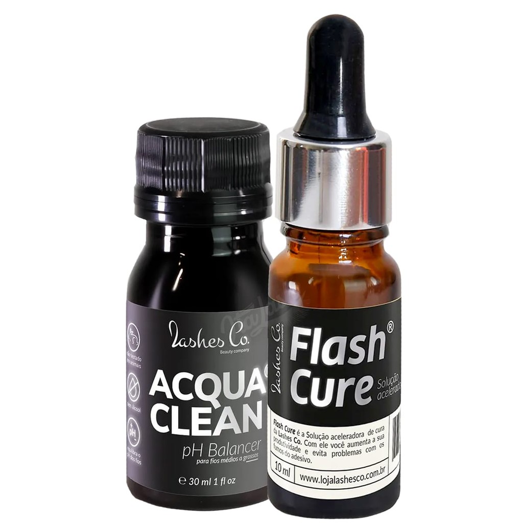 Kit de retenção Lashes Co Acqua Clean 30ml + Flash Cure 10ml