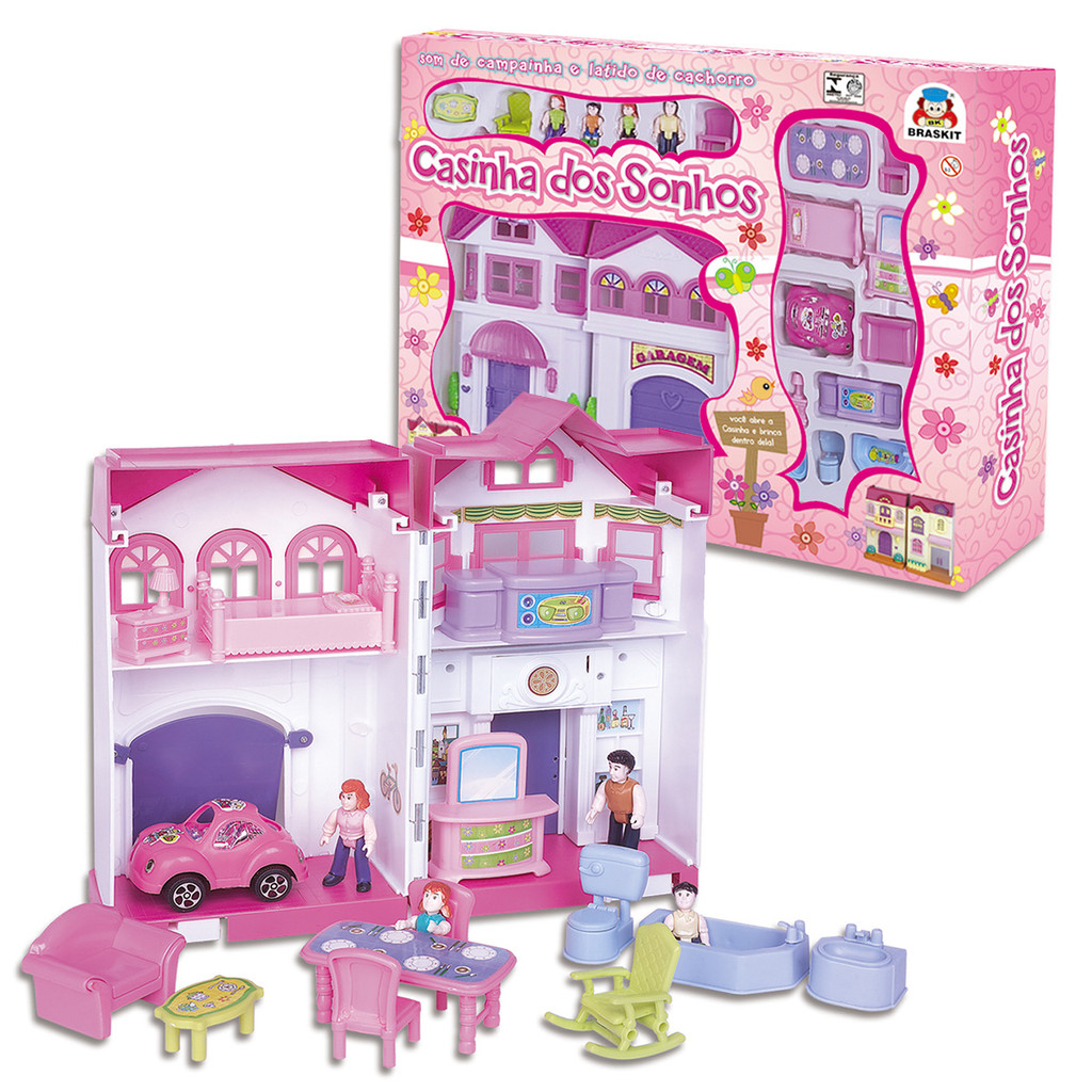 Casinha De Boneca Portátil Garagem Com Carrinho Campainha Som Luz Acessórios Brinquedo Braskit