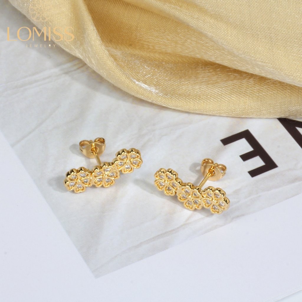 Brinco Elegantes Delicado Femininos Antialérgico Folheado Ouro 18k Flor Trio em Oferta na Shopee