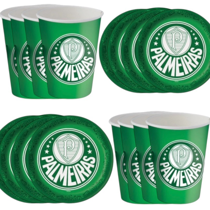 Kit Festa PALMEIRAS 8 Pratos + 8 Copos Descartável 200 Ml Papel - FESTCOLOR em Oferta na Shopee