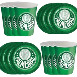 Kit Festa PALMEIRAS 8 Pratos + 8 Copos Descartável 200 Ml Papel - FESTCOLOR (CHOCO)